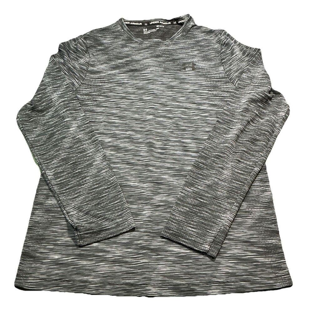 Under Armour Men's Gray Black Striped Fitted Long Sleeve Crew T-Shirt M